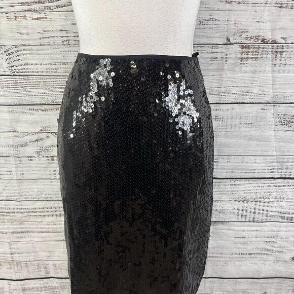 INC International Concepts Skirt size 2 Pet Black Silk Sequins Knee Cocktail - Picture 2 of 10